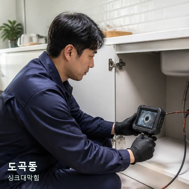 서울 강남구 도곡동 싱크대 하부 배수관을 확인하는 점검 예시