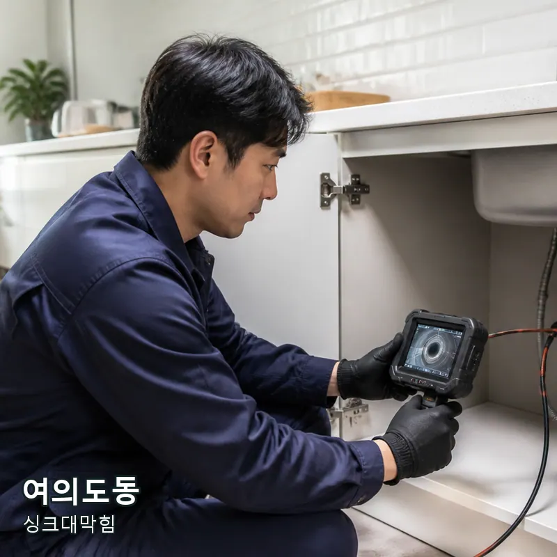 서울 영등포구 여의도동 싱크대 하부 배수관을 확인하는 점검 예시