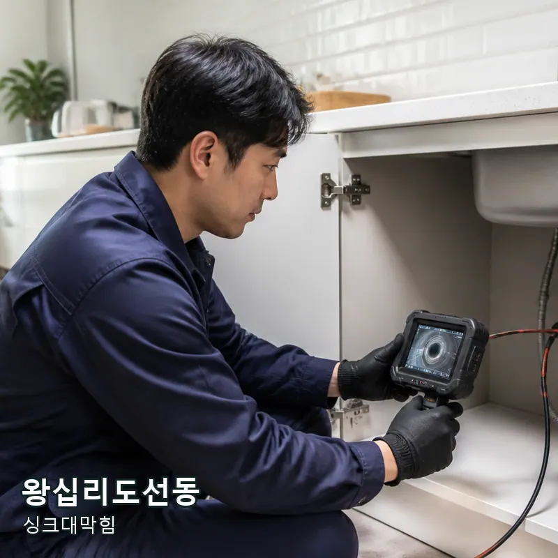 서울 성동구 왕십리도선동 싱크대 하부 배수관을 확인하는 점검 예시