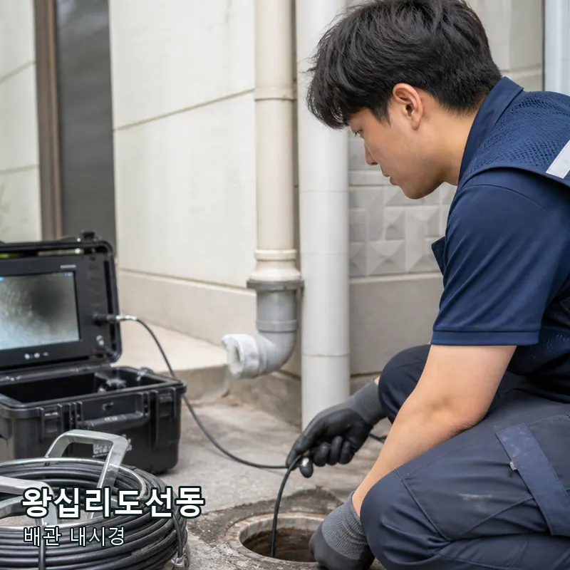서울 성동구 왕십리도선동 옥외 배관을 내시경 장비로 관찰하는 예시