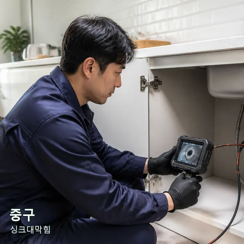 서울 중구 싱크대 하부 배수관을 확인하는 점검 예시