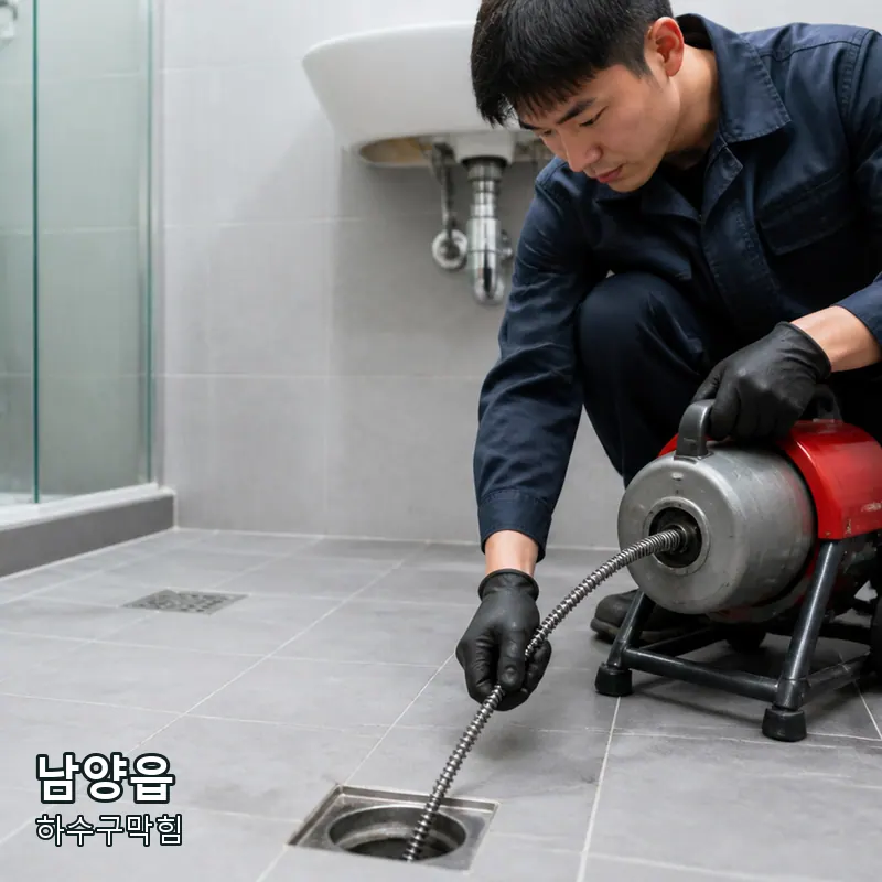 경기 화성시 만세구 남양읍 욕실 바닥 배수구를 장비로 점검하는 예시
