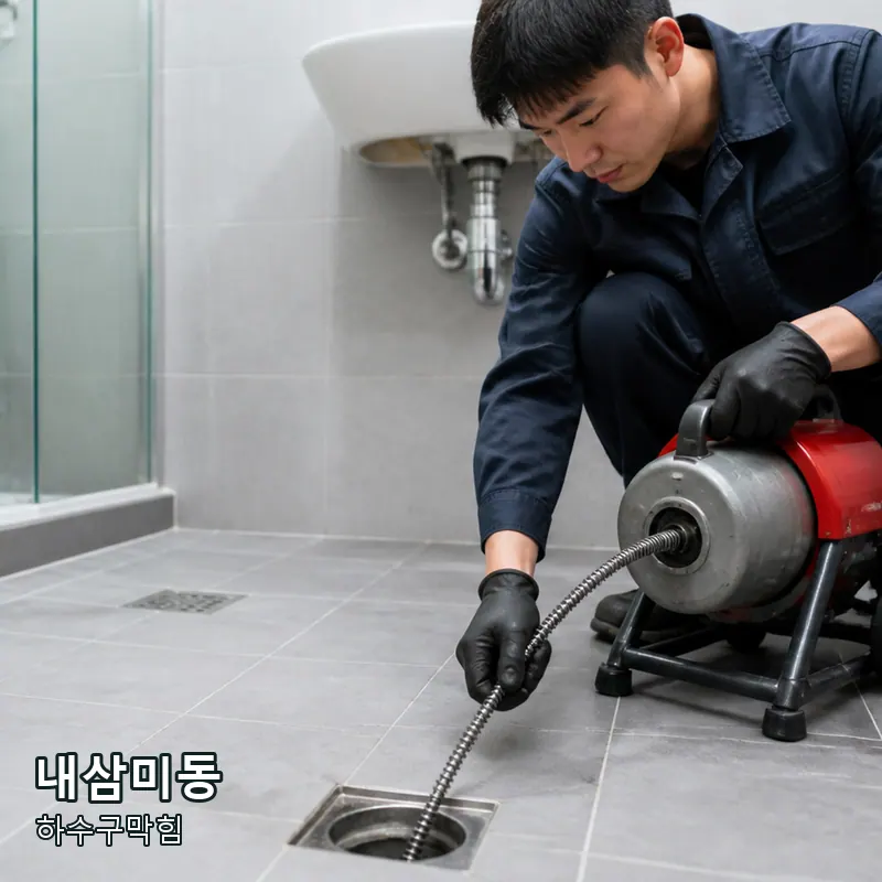 경기 오산시 내삼미동 욕실 바닥 배수구를 장비로 점검하는 예시